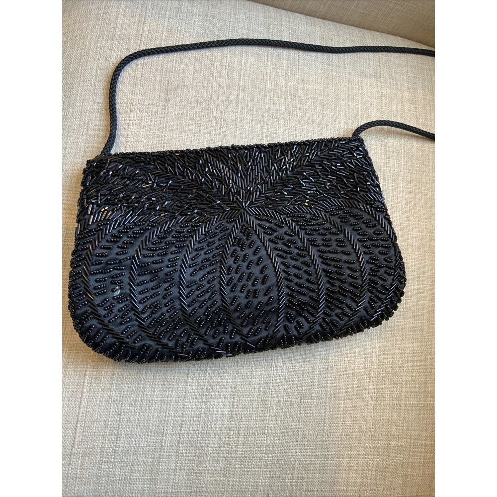 Vintage AVON Gallery Originals 1984 Black Beaded Evening Bag‎ Purse Party w/ Box